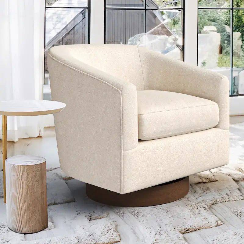 Fauteuil d'appoint pivotant Baril en tissu et base en bois