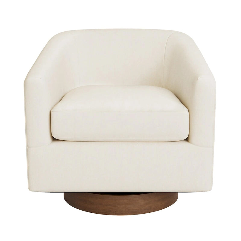 Fauteuil d'appoint pivotant Baril en tissu et base en bois