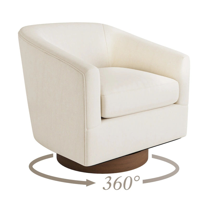 Fauteuil d'appoint pivotant Baril en tissu et base en bois