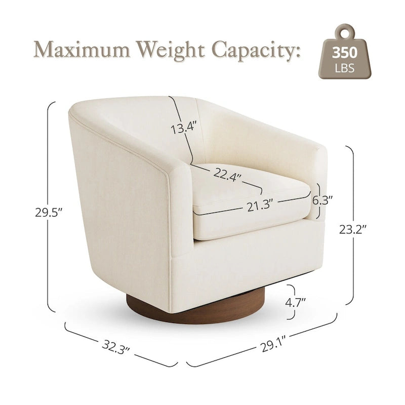 Fauteuil d'appoint pivotant Baril en tissu et base en bois