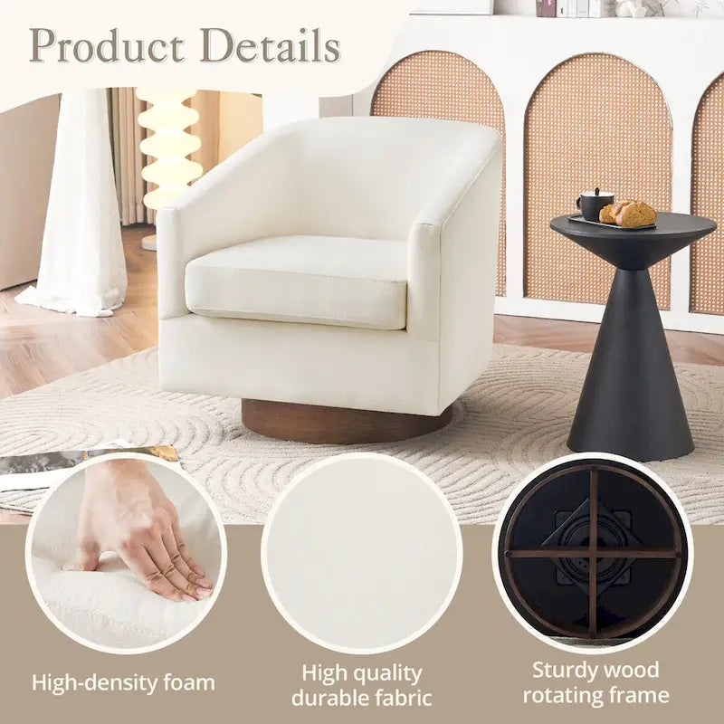 Fauteuil d'appoint pivotant Baril en tissu et base en bois