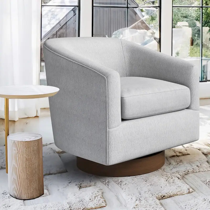 Fauteuil d'appoint pivotant Baril en tissu et base en bois