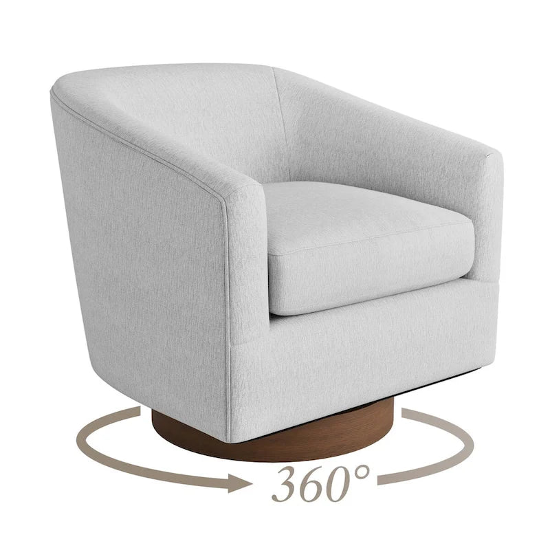 Fauteuil d'appoint pivotant Baril en tissu et base en bois