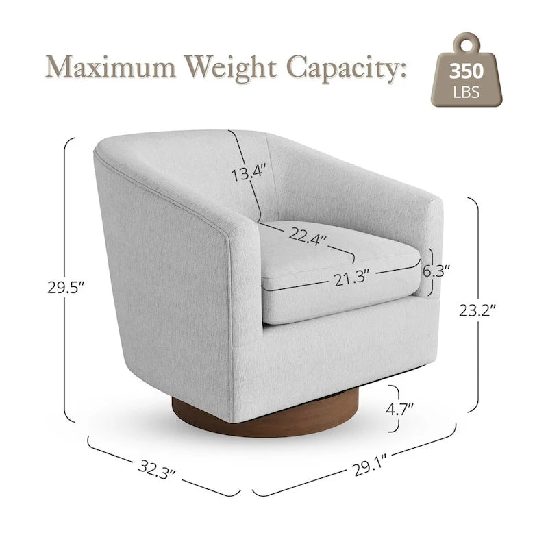 Fauteuil d'appoint pivotant Baril en tissu et base en bois