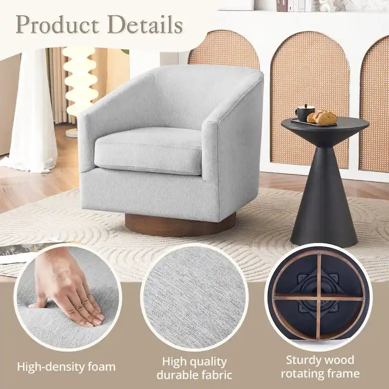 Fauteuil d'appoint pivotant Baril en tissu et base en bois