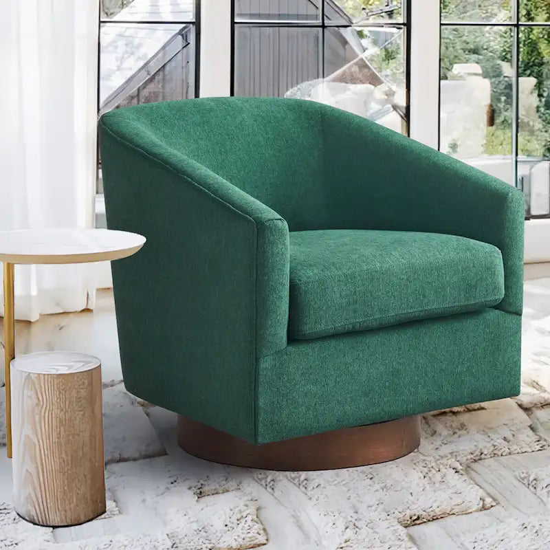 Fauteuil d'appoint pivotant Baril en tissu et base en bois