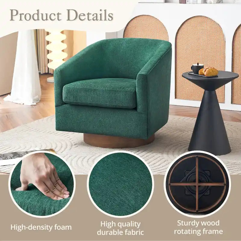 Fauteuil d'appoint pivotant Baril en tissu et base en bois