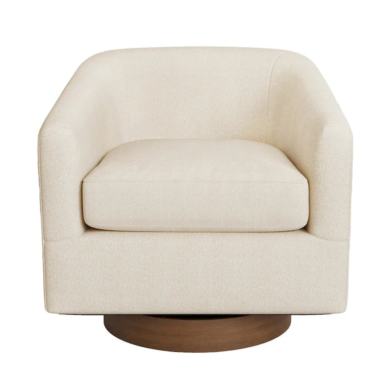 Fauteuil d'appoint pivotant Baril en tissu et base en bois