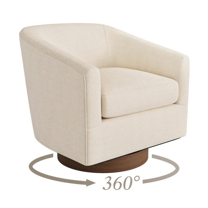 Fauteuil d'appoint pivotant Baril en tissu et base en bois
