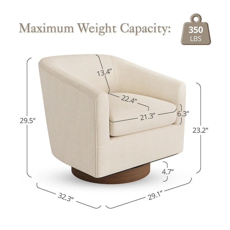 Fauteuil d'appoint pivotant Baril en tissu et base en bois