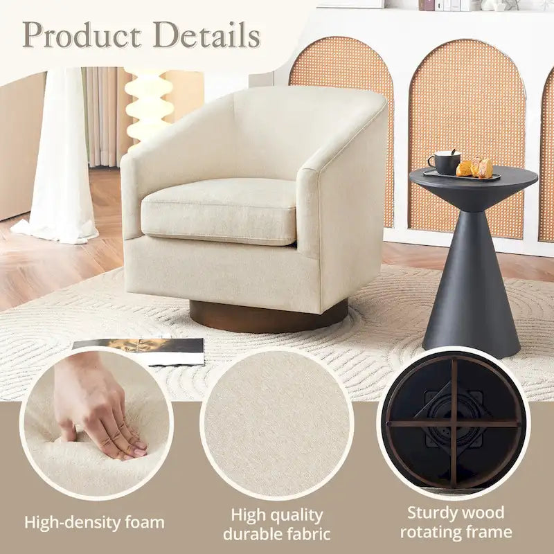 Fauteuil d'appoint pivotant Baril en tissu et base en bois