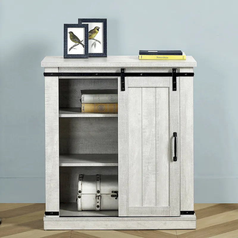 Meuble d'appoint 81 cm style porte de grange coulissante avec étagères réglables