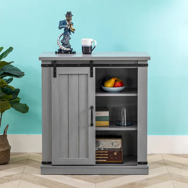 Meuble d'appoint 81 cm style porte de grange coulissante avec étagères réglables