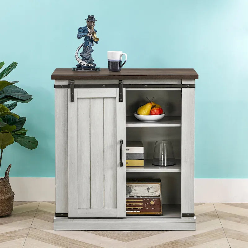 Meuble d'appoint 81 cm style porte de grange coulissante avec étagères réglables