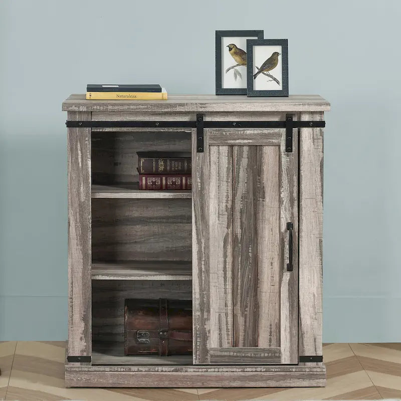 Meuble d'appoint 81 cm style porte de grange coulissante avec étagères réglables