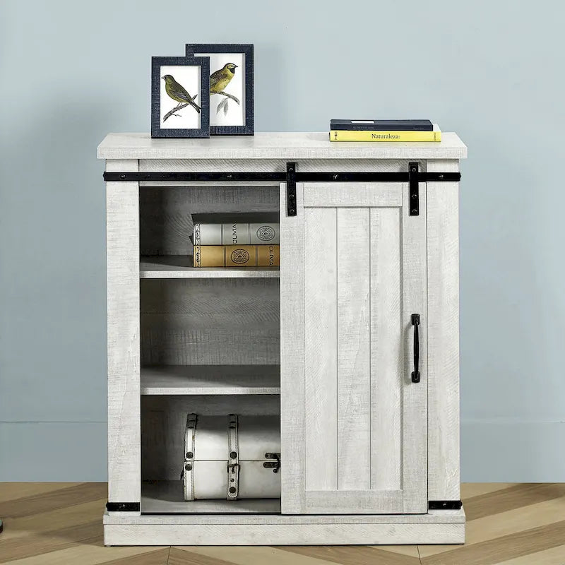 Meuble d'appoint 81 cm style porte de grange coulissante avec étagères réglables