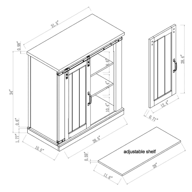 Meuble d'appoint 81 cm style porte de grange coulissante avec étagères réglables