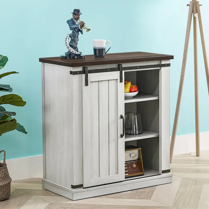 Meuble d'appoint 81 cm style porte de grange coulissante avec étagères réglables
