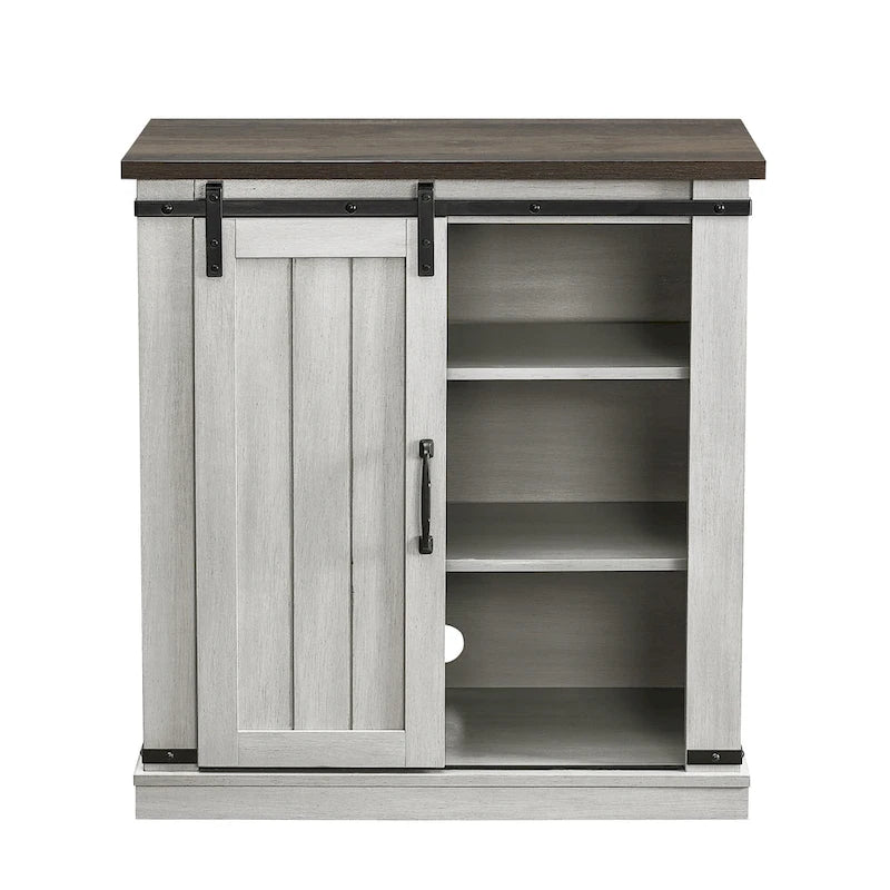 Meuble d'appoint 81 cm style porte de grange coulissante avec étagères réglables