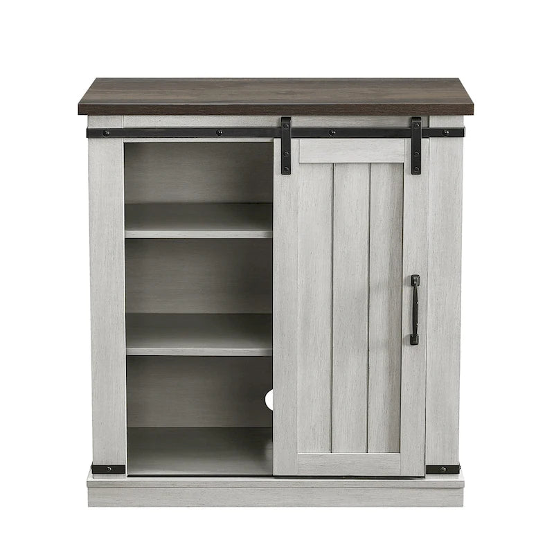 Meuble d'appoint 81 cm style porte de grange coulissante avec étagères réglables