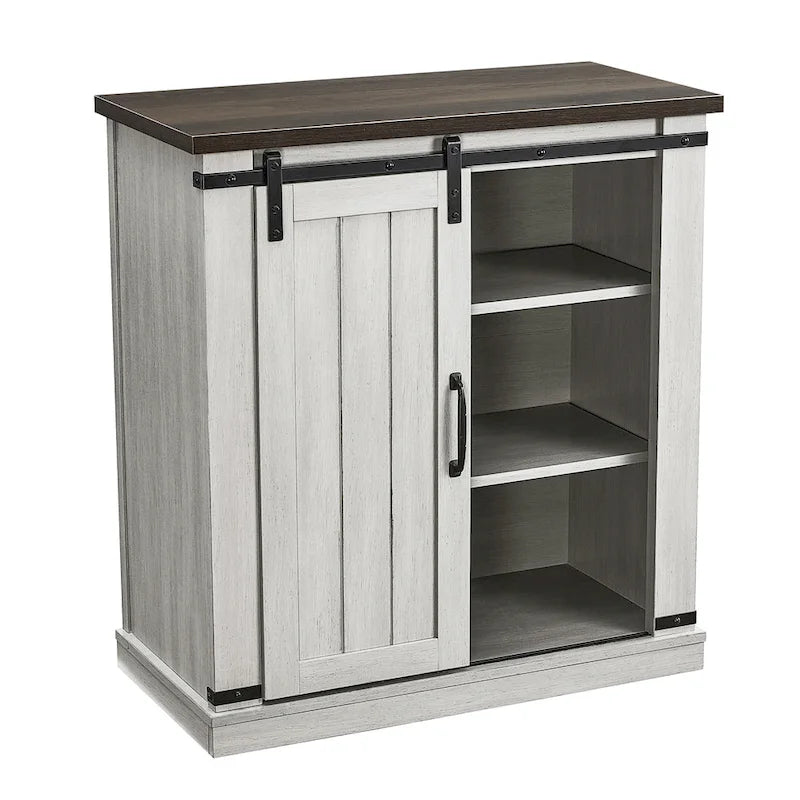 Meuble d'appoint 81 cm style porte de grange coulissante avec étagères réglables