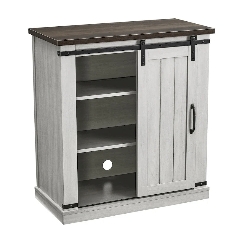 Meuble d'appoint 81 cm style porte de grange coulissante avec étagères réglables