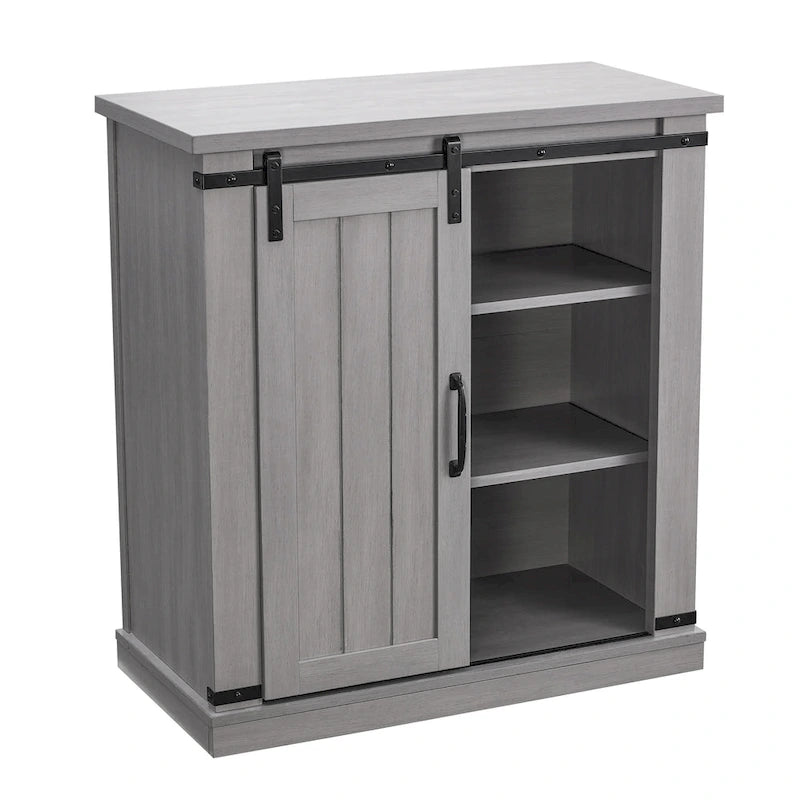 Meuble d'appoint 81 cm style porte de grange coulissante avec étagères réglables