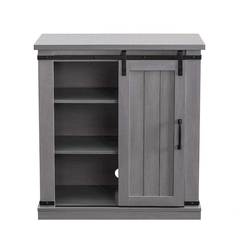 Meuble d'appoint 81 cm style porte de grange coulissante avec étagères réglables