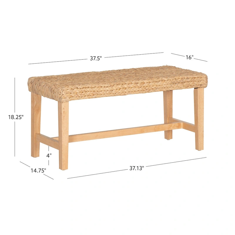 Banc d'appoint en jacinthe naturelle et bois d'hévéa avec finition laquée