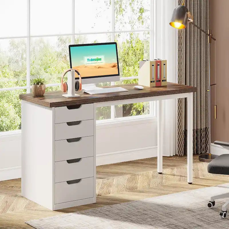 Bureau de style industriel avec tiroirs et cadre en métal de 119 cm