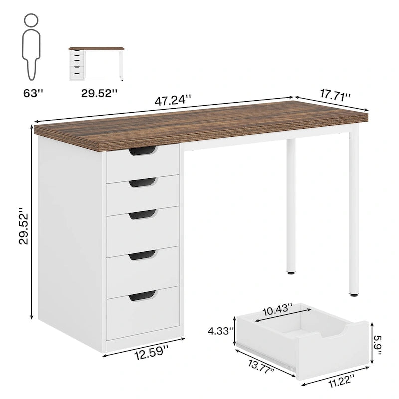 Bureau de style industriel avec tiroirs et cadre en métal de 119 cm