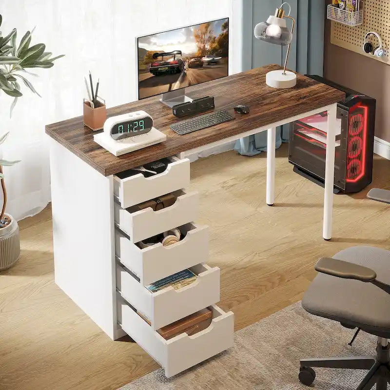 Bureau de style industriel avec tiroirs et cadre en métal de 119 cm