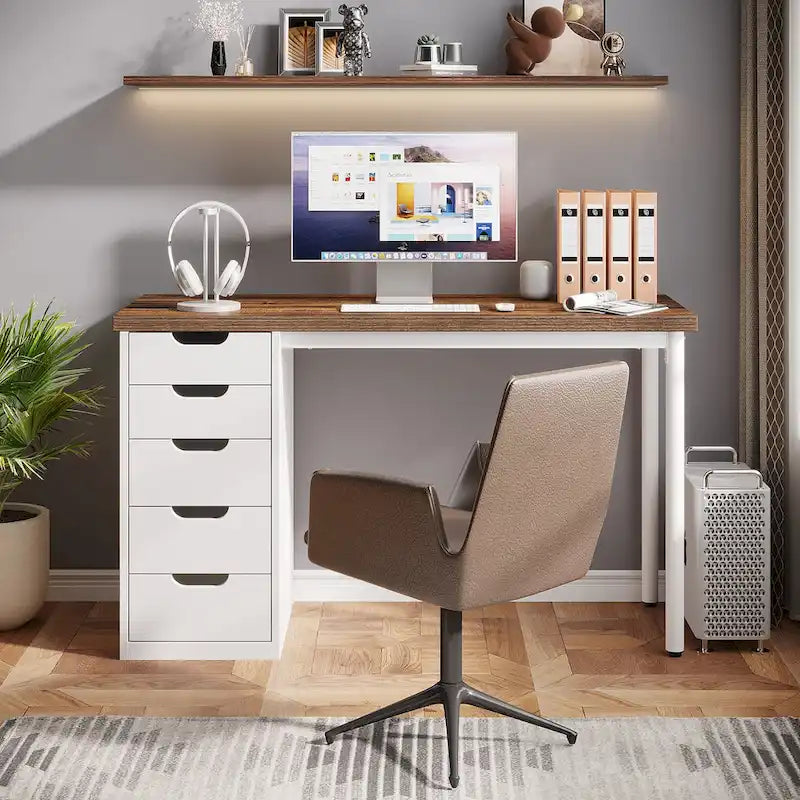 Bureau de style industriel avec tiroirs et cadre en métal de 119 cm