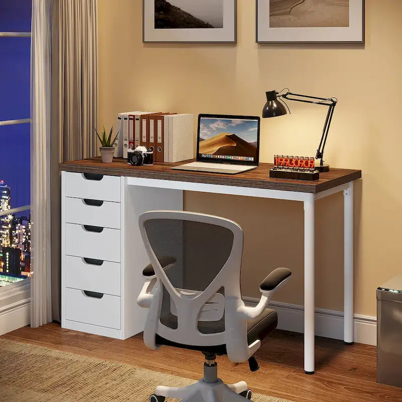 Bureau de style industriel avec tiroirs et cadre en métal de 119 cm