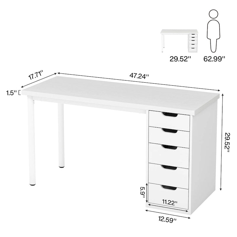Bureau de style industriel avec tiroirs et cadre en métal de 119 cm