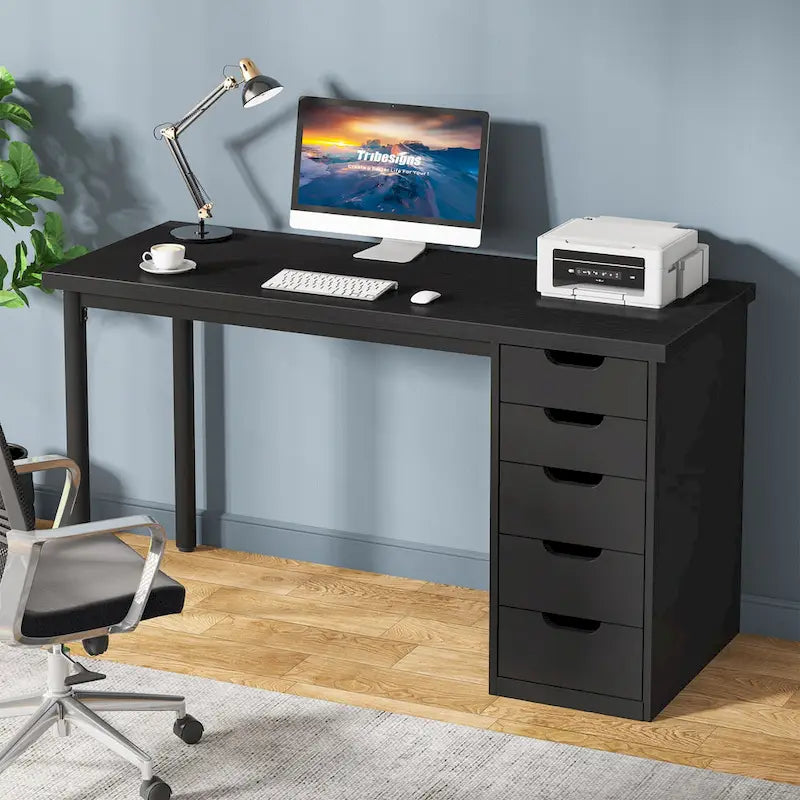 Bureau de style industriel avec tiroirs et cadre en métal de 119 cm