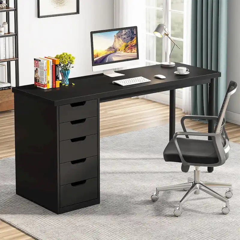 Bureau de style industriel avec tiroirs et cadre en métal de 119 cm