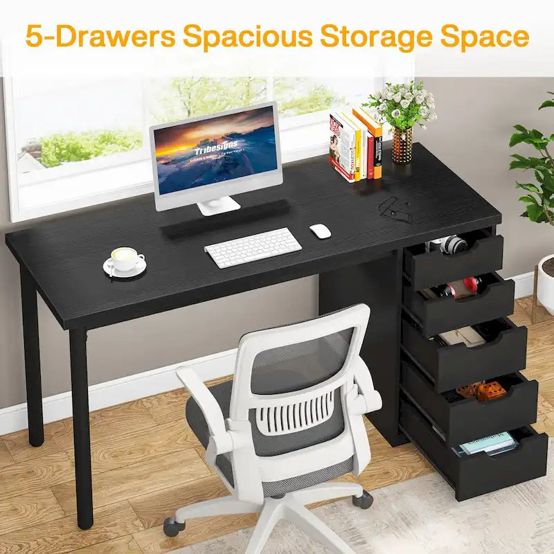 Bureau de style industriel avec tiroirs et cadre en métal de 119 cm