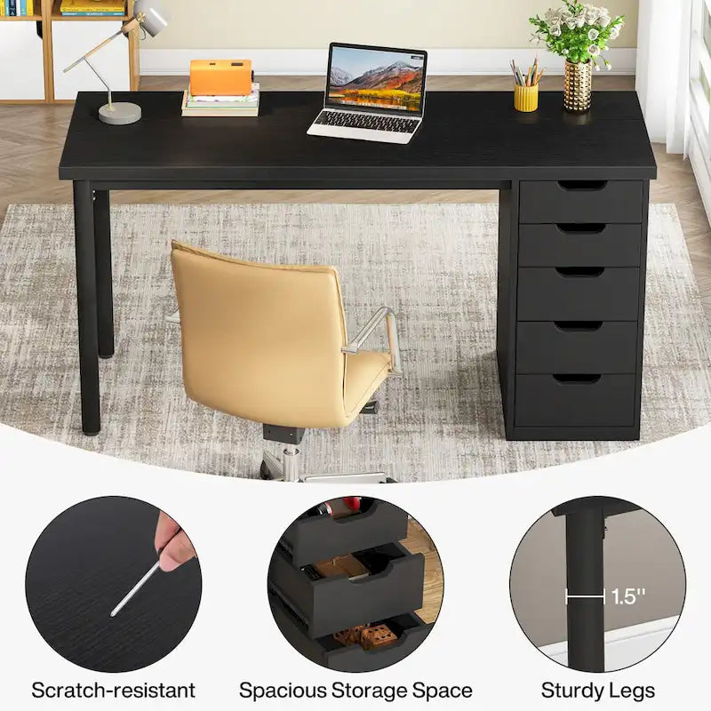 Bureau de style industriel avec tiroirs et cadre en métal de 119 cm