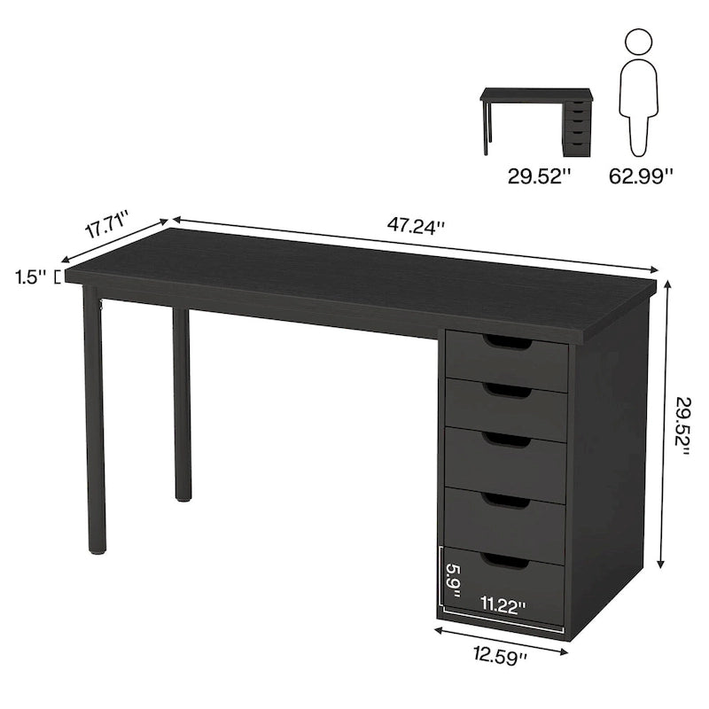 Bureau de style industriel avec tiroirs et cadre en métal de 119 cm