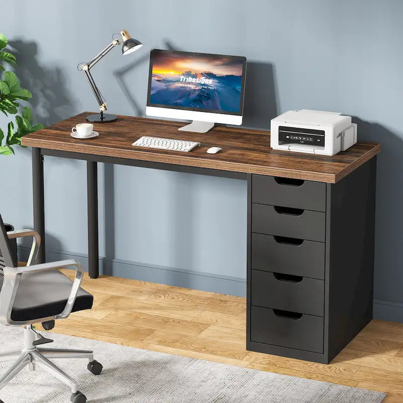 Bureau de style industriel avec tiroirs et cadre en métal de 119 cm