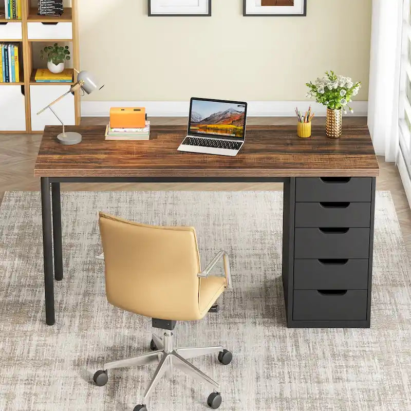 Bureau de style industriel avec tiroirs et cadre en métal de 119 cm