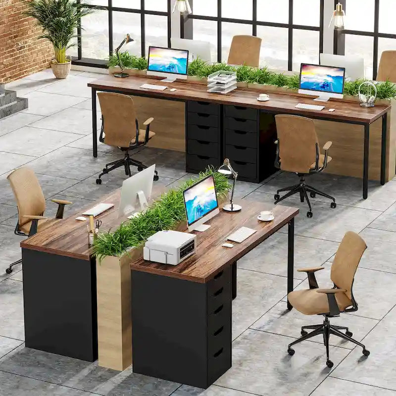 Bureau de style industriel avec tiroirs et cadre en métal de 119 cm