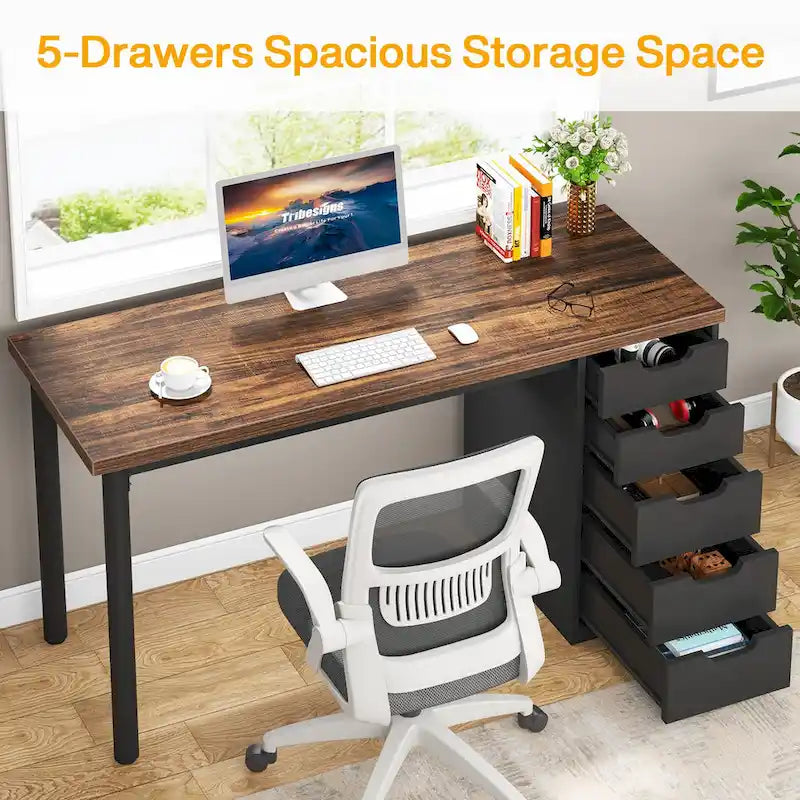 Bureau de style industriel avec tiroirs et cadre en métal de 119 cm