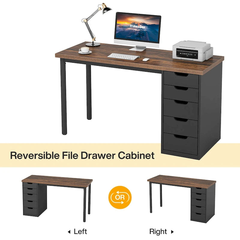 Bureau de style industriel avec tiroirs et cadre en métal de 119 cm