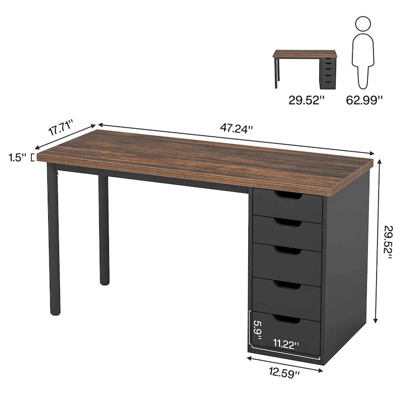 Bureau de style industriel avec tiroirs et cadre en métal de 119 cm
