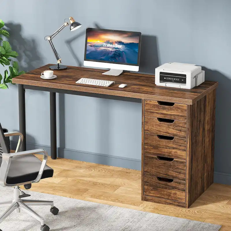 Bureau de style industriel avec tiroirs et cadre en métal de 119 cm