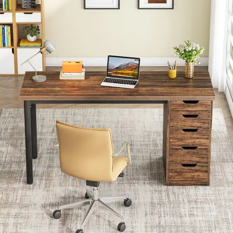 Bureau de style industriel avec tiroirs et cadre en métal de 119 cm