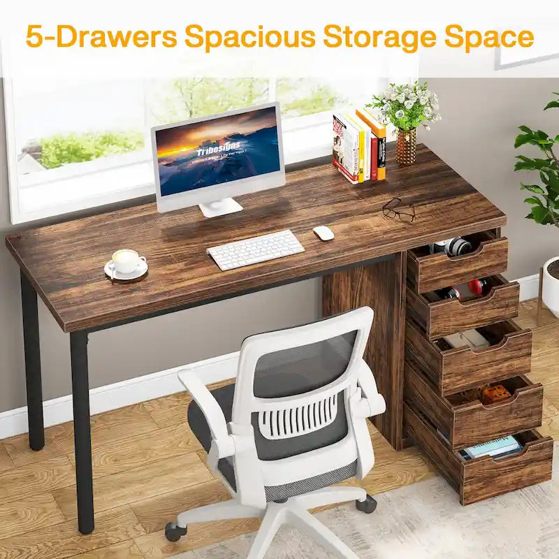 Bureau de style industriel avec tiroirs et cadre en métal de 119 cm
