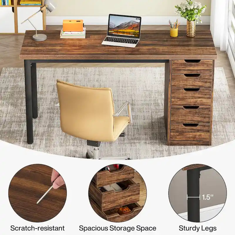 Bureau de style industriel avec tiroirs et cadre en métal de 119 cm